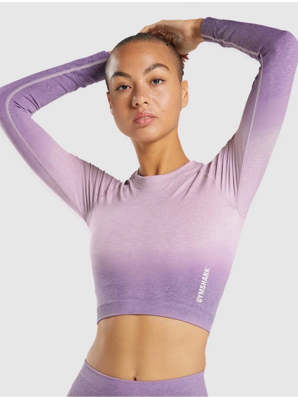 Gymshark Adapt Ombré Seamless Long Sleeve Crop Top Large NWOT Light Purple Marl